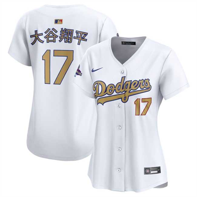 Women%27s Los Angeles Dodgers #17 Ohtani White 2025 Gold Collection Limited Stitched Jersey Dzhi